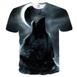 Flame Wolf Print 3D Series T-Shirt Men's