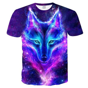 Flame Wolf Print 3D Series T-Shirt Men's